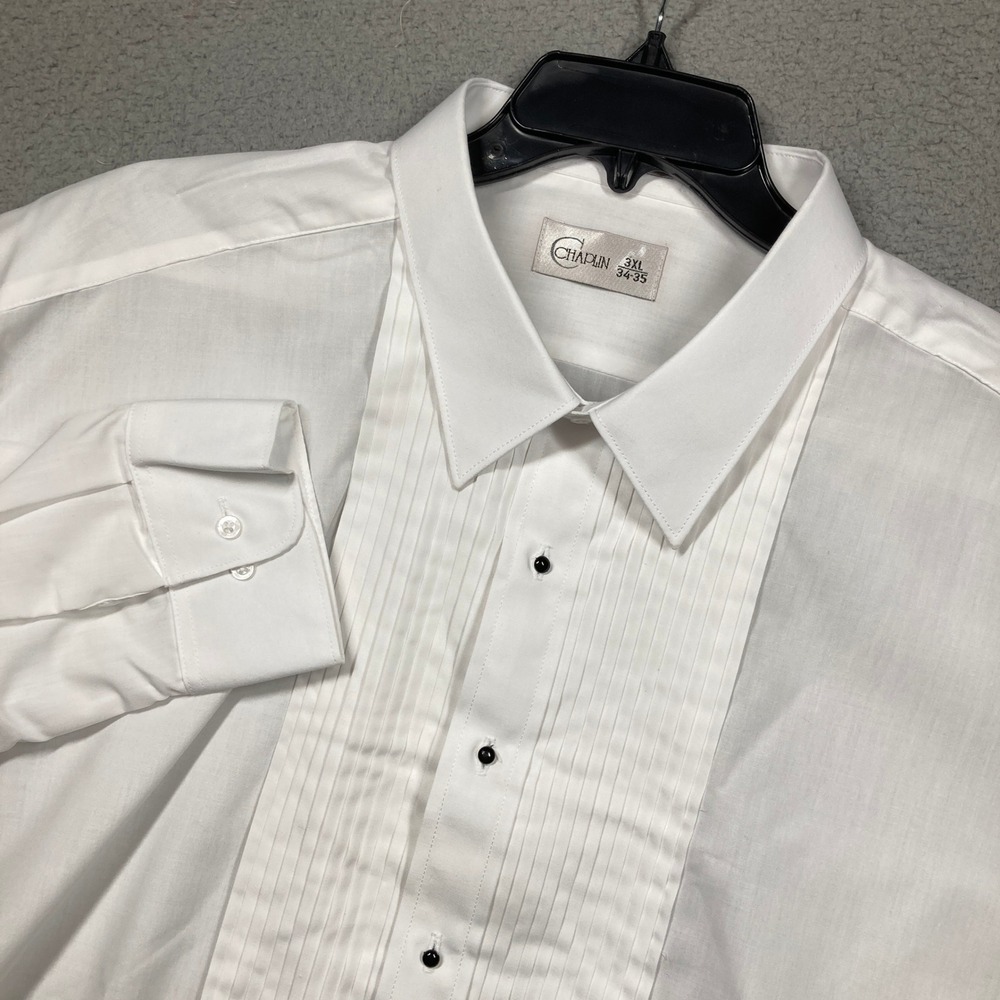 Chaplin Tuxedo Shirt Mens 3XL White Pleated Bib Front Easy Fit Long Sleeve‎